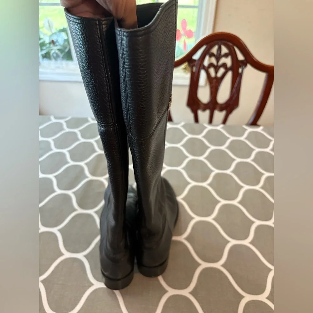 Tory Burch Jolie Tall Black Ladies Pebbled Leather Riding Boots